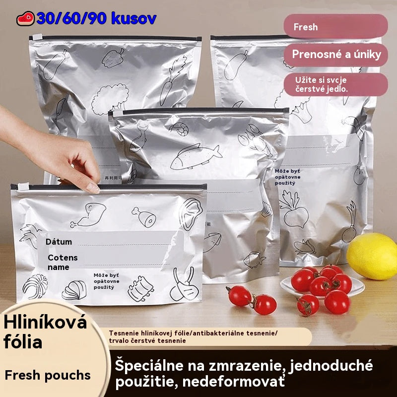 🥩【30 kusov】Vrecko z hliníkovej fólie potravinárskej kvality so zipsom na zachovanie čerstvosti, vhodné do domácej chladničky